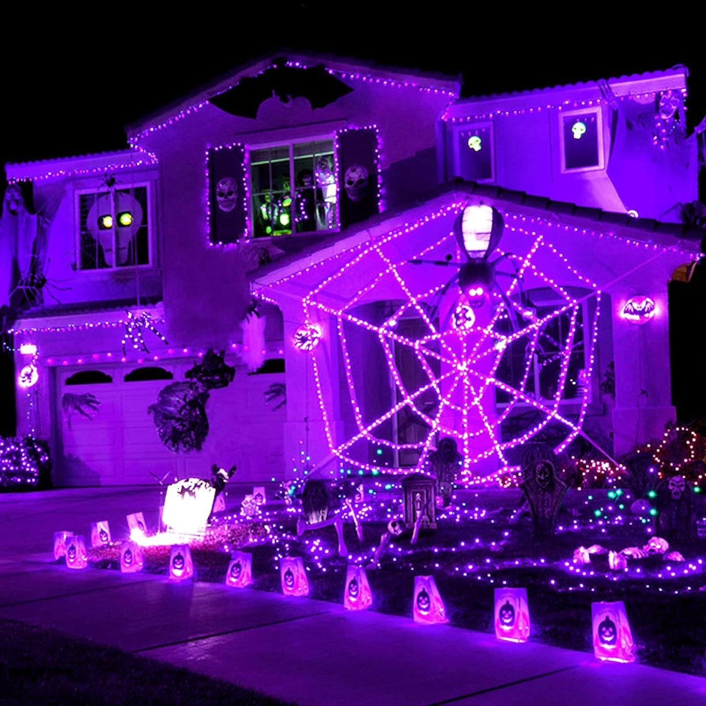 JMEXSUSS 4 Pack Purple Solar String Lights Outdoor Waterproof, 100 LED 33ft Purple Solar Fairy Lights, 8 Modes Copper Wire Christmas Light for Halloween Christmas Garden Yard Tree Decor