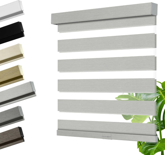 Cordless Zebra Blinds for Windows, Blackout Interior Blinds,Easy to Install,UV Protection,for Offices and Home,Custom Roller Shades, Mousse Light Grey,27" W x 72" H