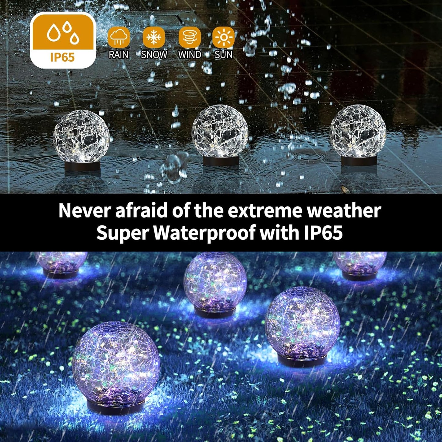 Solar Globe Lights Outdoor Waterproof-Solar Balls for Garden-Cracked Glass Ball Solar Lights Outdoor-Solar Orbs for Outside-Outdoor Decorations for Patio and Yard Lawn Backyard Decor