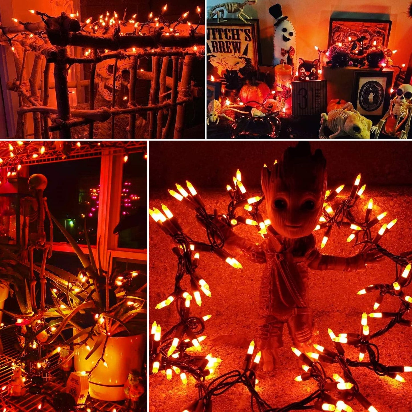 Brizled Orange String Lights, 150 Count 34.8ft Halloween Lights Connectable, UL Certified Incandescent, Mini Black Wire for Tree Thanksgiving Holiday Decor