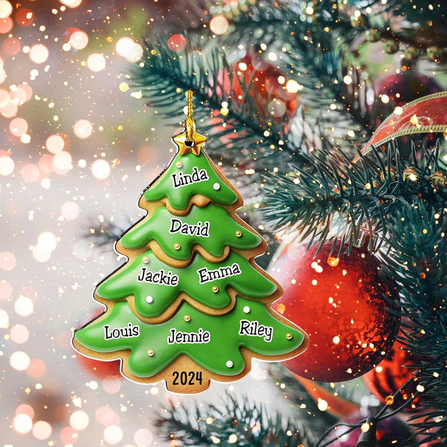 Family Gingerbread Name - Personalized Custom 3D Inflated Effect Acrylic Ornament Family Members and Pets Ornament Gifts for Family Tree Decoration (A05, 4 Names)