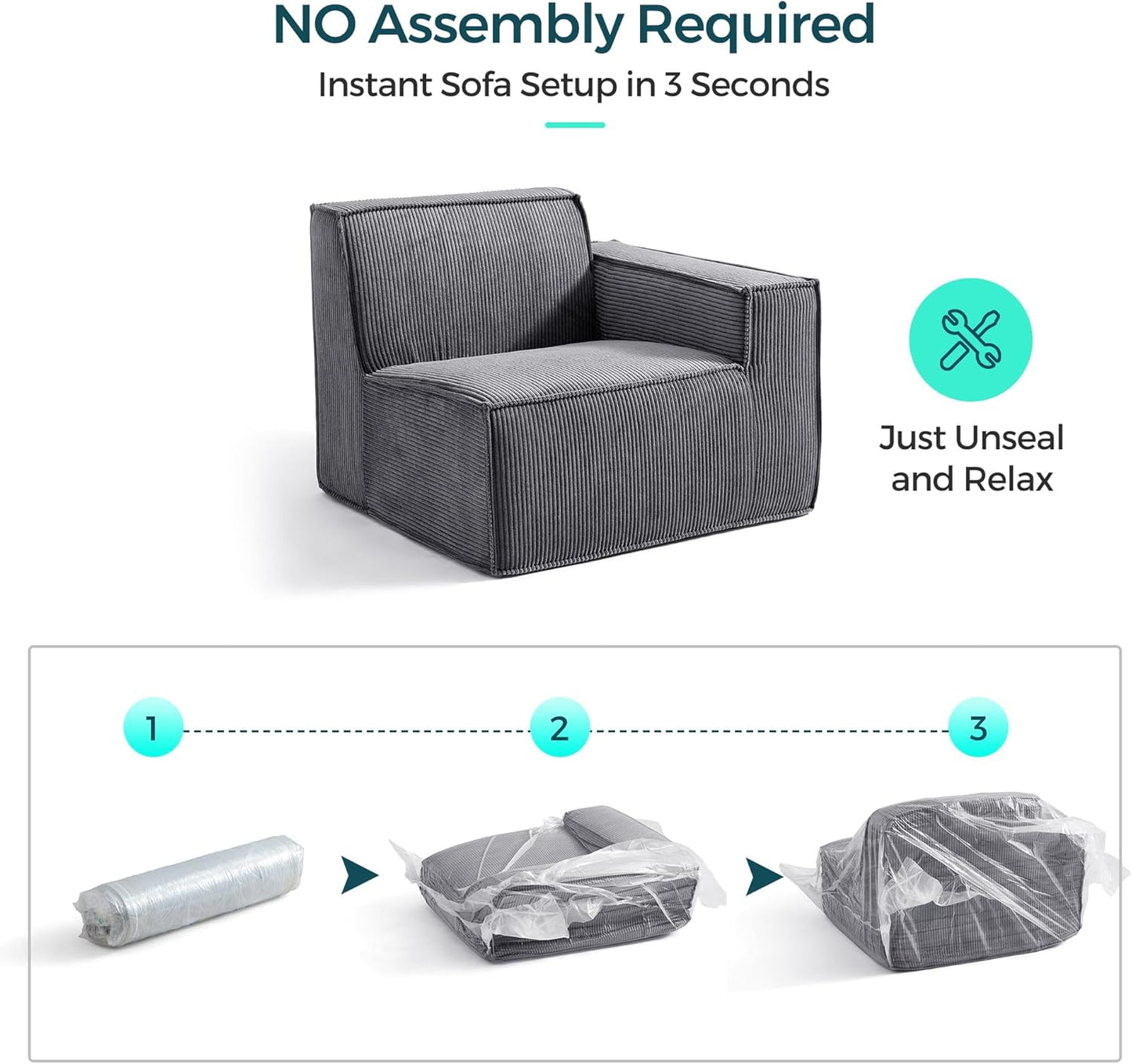 LINSY HOME Oversized Modular Sectional Sofa, 105" Cloud Couch L Shaped 3-Seat Sofa with Ottoman, Corduroy Deep Seat Modular Couches for Living Room, No Assembly Required, Bluish Grey