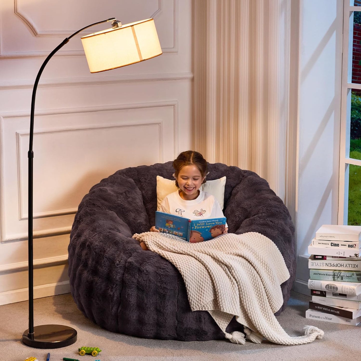 Hobestluk Bean Bag Chair Oversized Bean Bag Chair for Adults Donut-Shaped Large Bean Bag with Spacious Design for Living Room Bedroom or Reading Nook (Bubble Dark Grey)