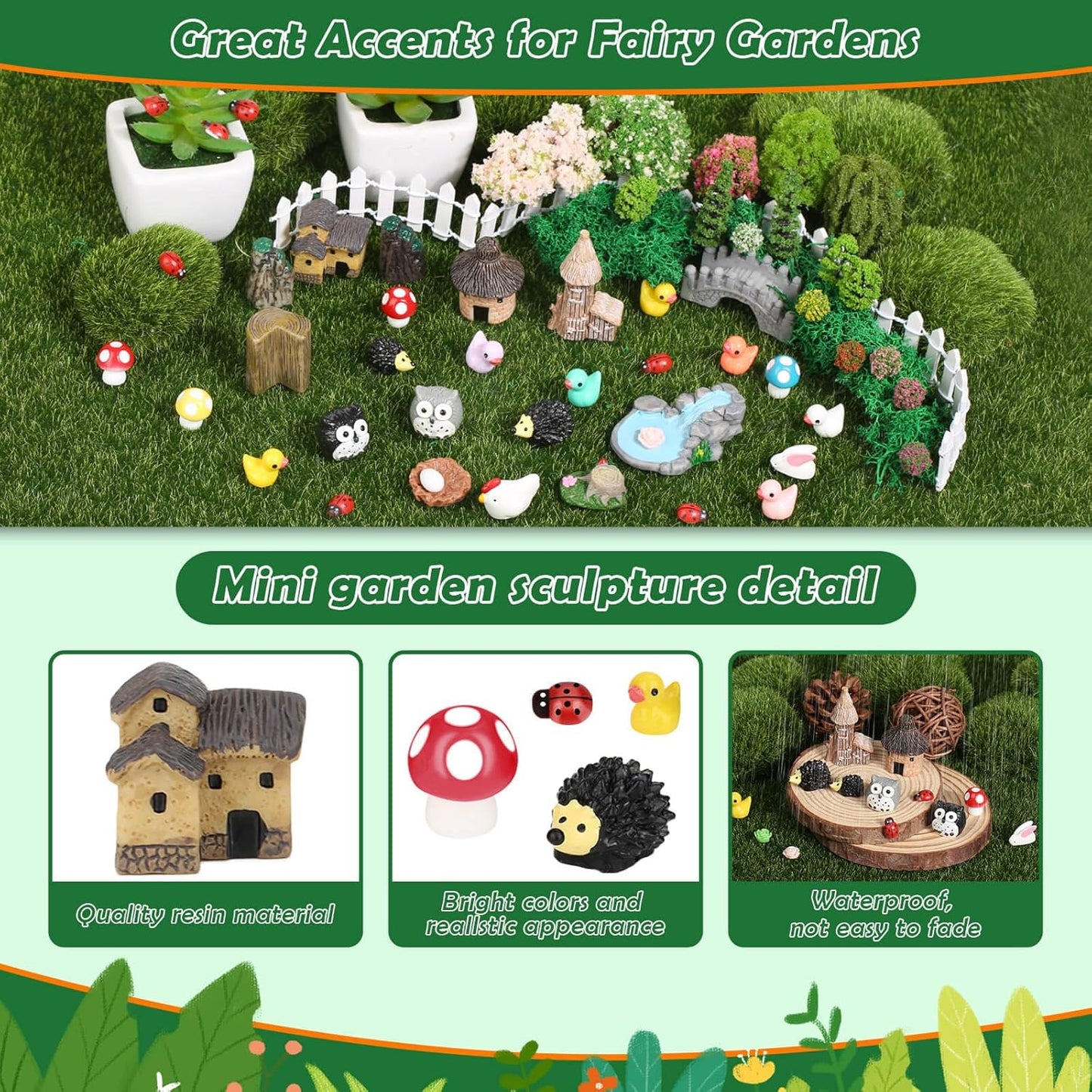 Thrilez 210 Pieces Miniature Fairy Garden Accessories, Including Resin Animals, Miniature Figurines, Micro Landscape Ornaments Kit, Fake Diorama Trees for Fairy Garden Decor