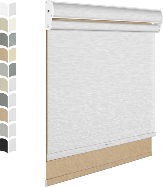 BERISSA Cordless Dual Roller Shades with Cassette Valance,Double Window Shades Blackout and Light Filtering Shades,Day and Night Roller Shades for Home Office Door.Linen Beige and White.56 W x 64" H