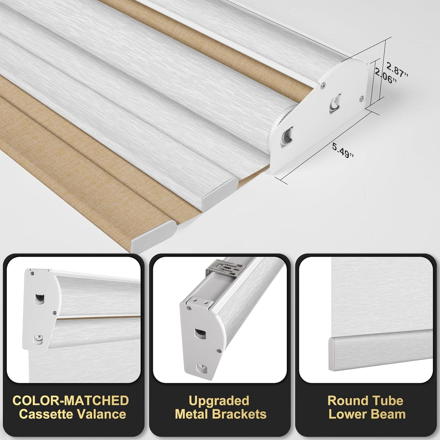 BERISSA Cordless Dual Roller Shades with Cassette Valance,Double Window Shades Blackout and Light Filtering Shades,Day and Night Roller Shades for Home Office Door.Linen Beige and White.63 W x 86" H