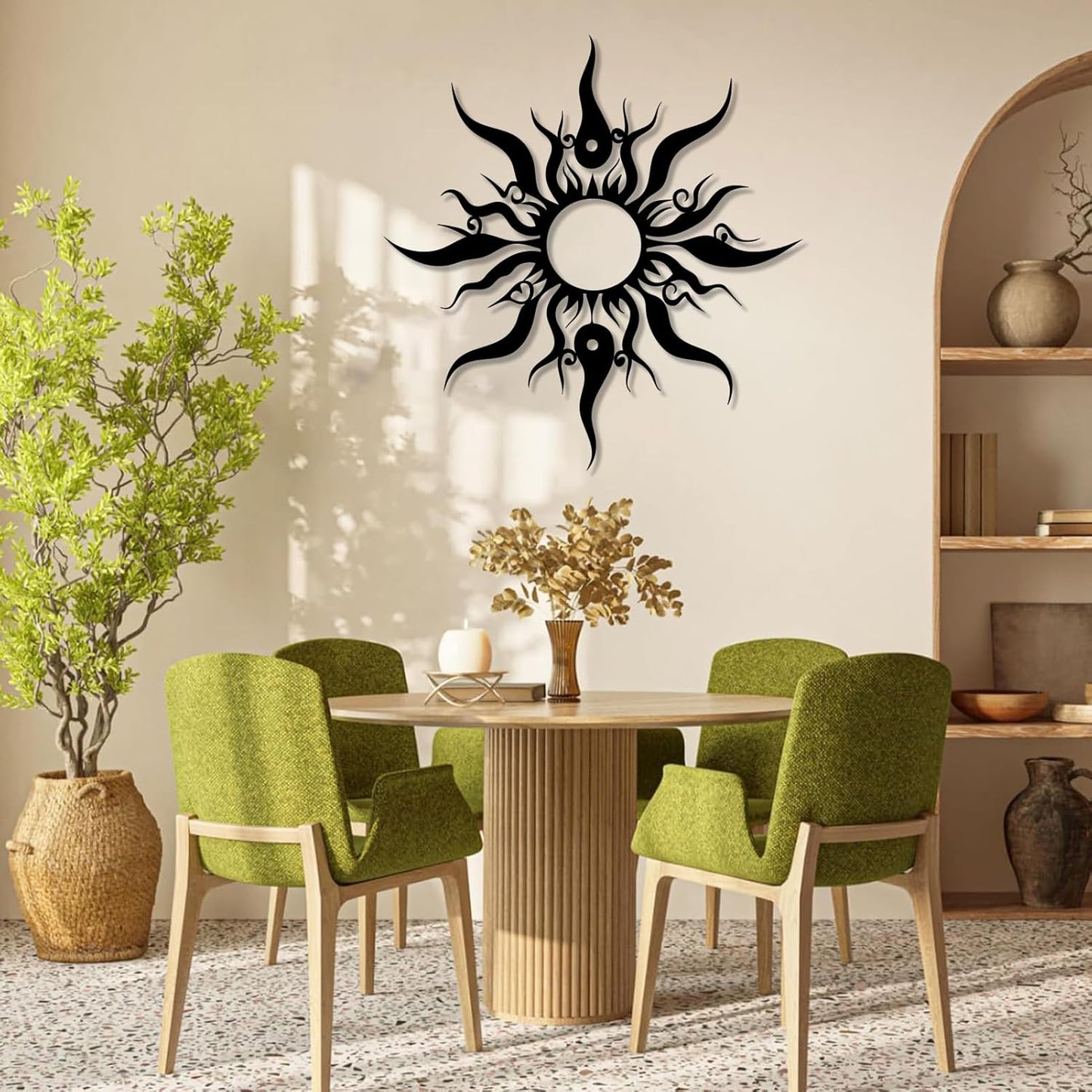 Hotuijxca Metal Wacky Sun Wall Art, Wacky Sun Metal Decor for Livingroom, Bedroom (Silver, 35"x34"/90x87cm, metal wall art)