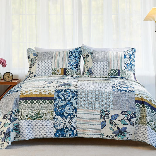 Secgo King Size Comforter Set- 100% Cotton Quilt King Size Set, Green, Sage bedspreads (98 * 106 Inch) with 2 Pillow Shams, Patchwork Reversible Lightweight Bedding