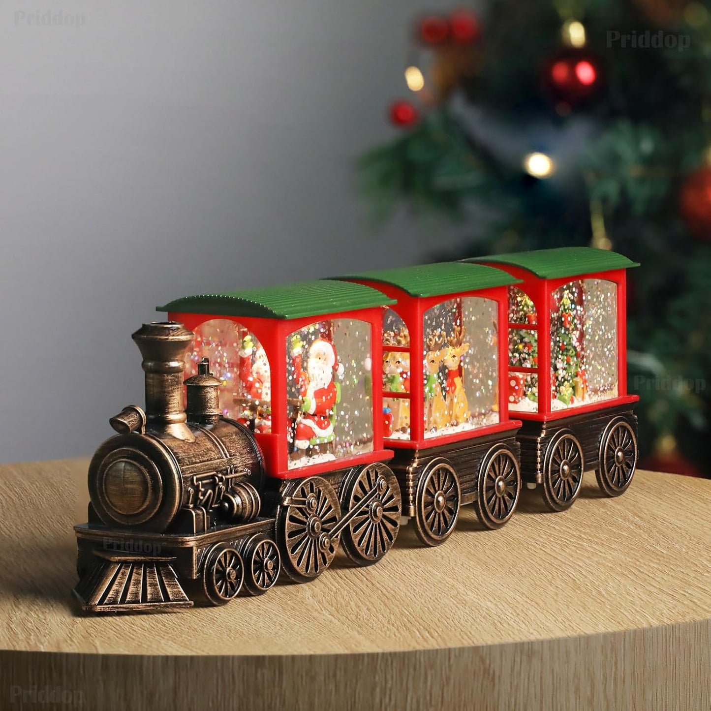 Christmas Snow Globe Train Santa Claus Reindeer Gifts Tree Classic Relief Texture Battery Powered LED Glitter Christmas Decorations Indoor
