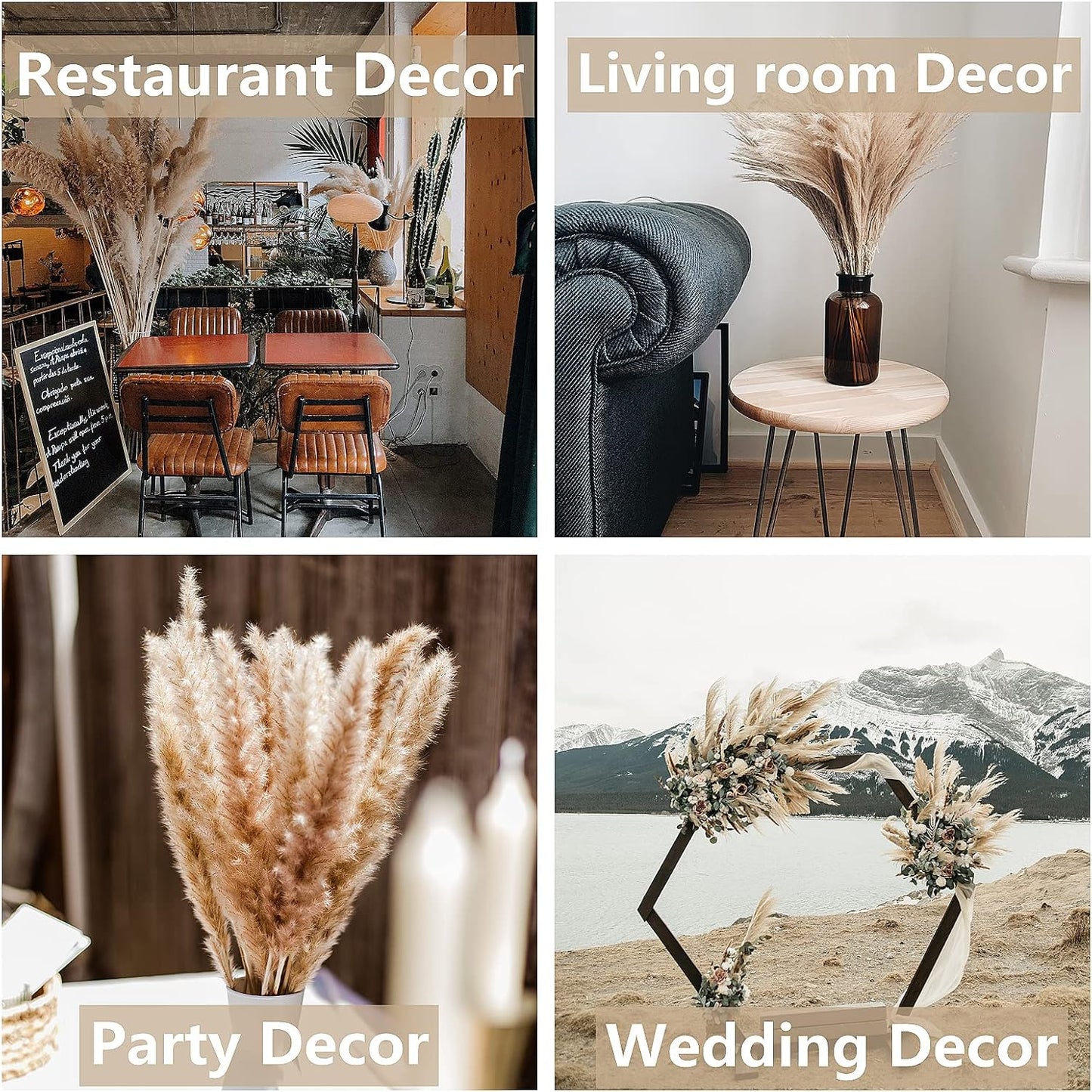 130 PCS Dried Pampas Grass Bouquet, Boho Table Decor, Bunny Tails Dried Flowers, Brown Pampas, Fluffy Pompas, White Pampas Grass for Weddings, Home Decor, Rustic Parties, and Baby Shower Decorations