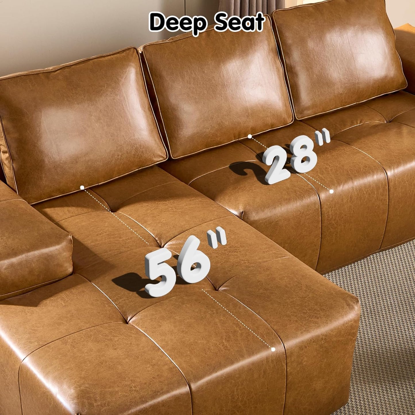 ovios Sectional Cloud Couch for Living Room, Modular Floor Sofa with Plush Corduroy, No Assembly Required, Big Comfy Couches Set with Fluffy Memory Foam, Stupendous U Shaped Sofas with Chaise, Brown