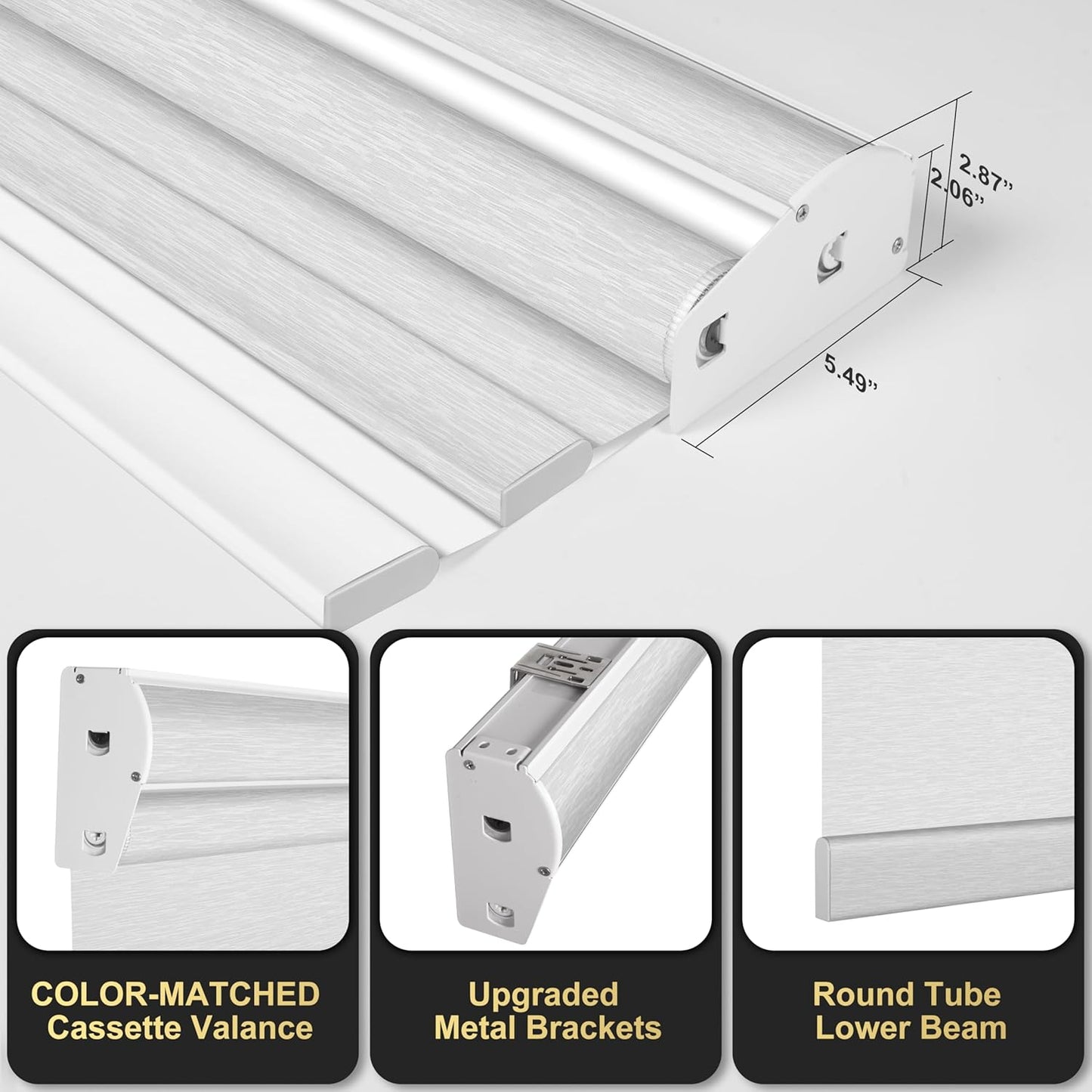 BERISSA Cordless Dual Roller Shades with Cassette Valance,Double Window Shades Blackout and Light Filtering Shades,Day and Night Roller Shades for Home Office Door.Striped Jacquard White.69 W x 48" H