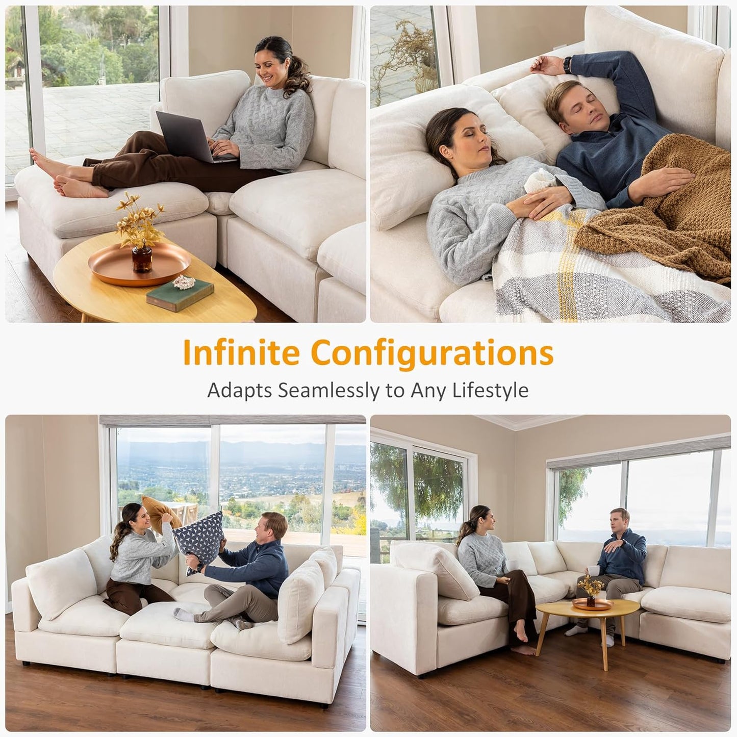 Modular Sectional Sofa, Convertible Couch Modular Sofa Without Ottoman, Sectional Sofas for Living Room Small Apartments