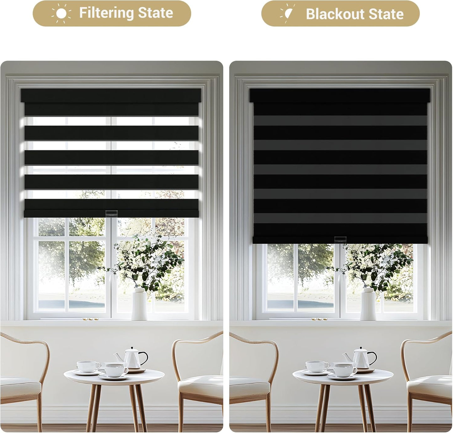 Cordless Zebra Blinds for Windows, Blackout Interior Blinds,Easy to Install,UV Protection,for Offices and Home,Custom Roller Shades, Solid Black, 31" W x 36" H