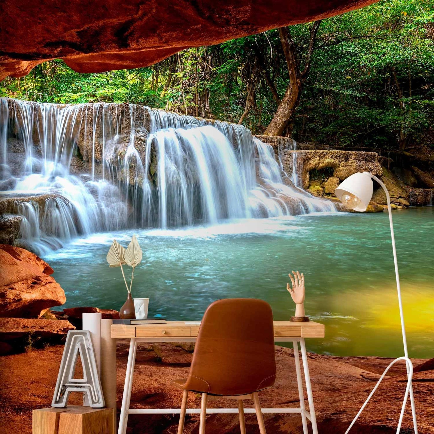 artgeist Wall Mural Peel and Stick Waterfall 212x98 in - XXL Self-Adhesive Corner Wallpaper Removable Large Sticker Foil Angle Wallpaper Wall Decor Print Nature Landscape Stones c-C-10026-a-a