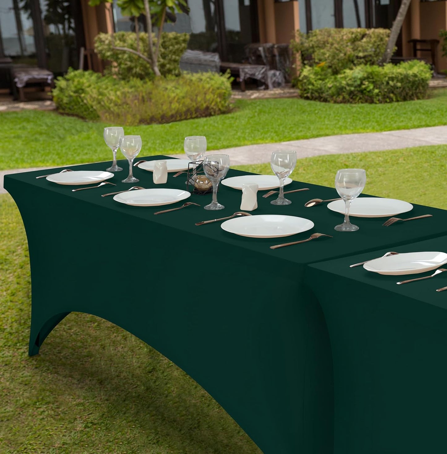 Utopia Kitchen 6FT Spandex Tablecloth [2 Pack, Hunter Green] 200 GSM Stretch, Fitted, Washable and Wrinkle Resistant Table Cloth Rectangle Cover for Trade Shows, Wedding, Parties [72Lx30Wx30H Inch]