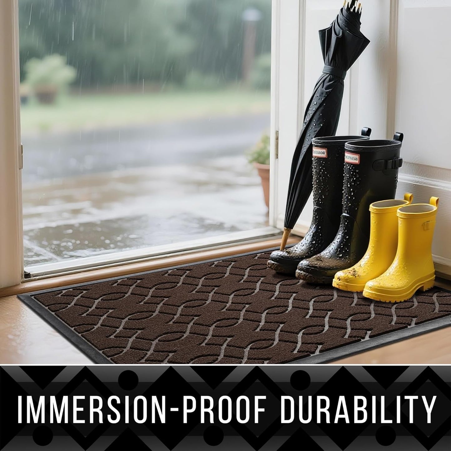 Yimobra Front Door Mat Outdoor Indoor 47x24, All-Season, All-Weather, Heavy Duty Welcome Door Mats Outside Entrance, Non Slip Porch Patio Entrance Mat, Coffee