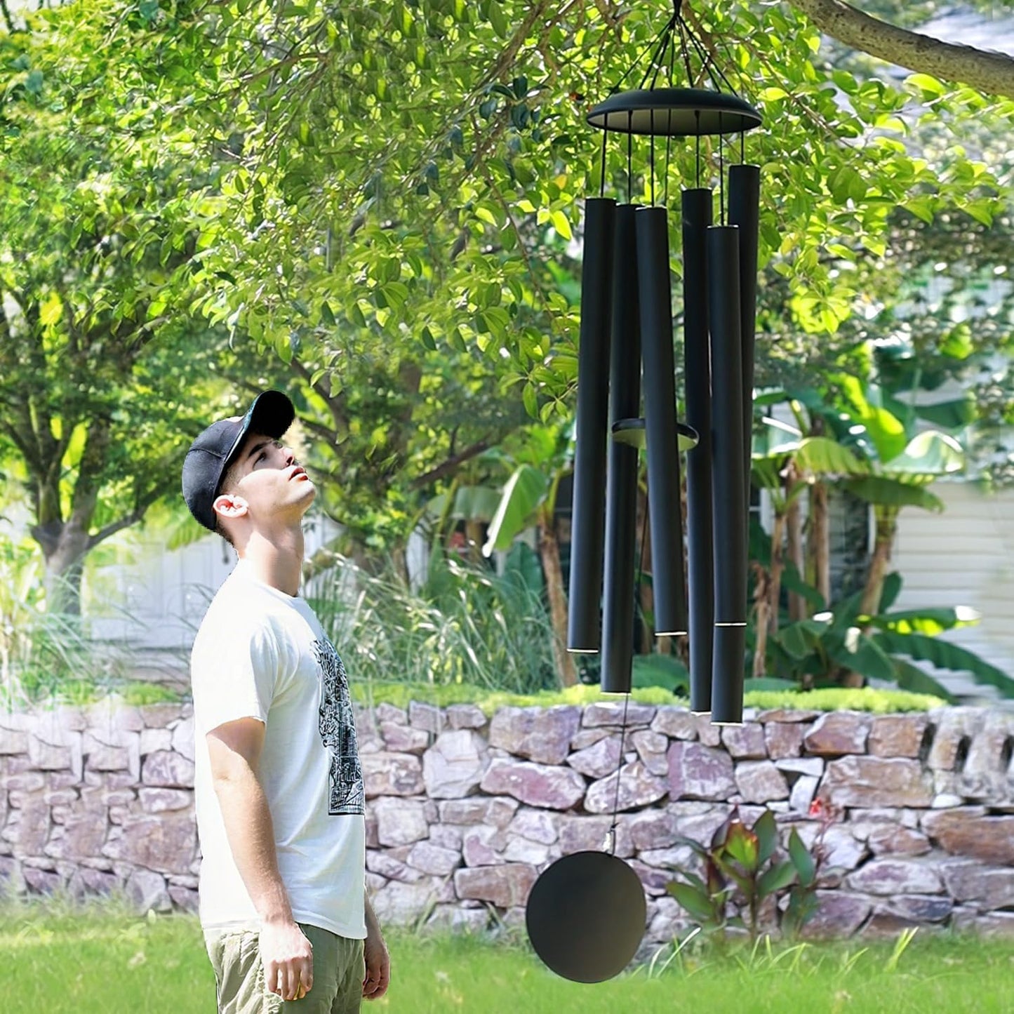 ASTARIN 65 in Wind Chimes for outisde - Extra Large Outdoor Handcrafted WindChimes,Deep Tone Metal Chimes for Garden Decor, Large Windchimes Deep Resonance, 2.27in Tubes Weather-Resistant, Black