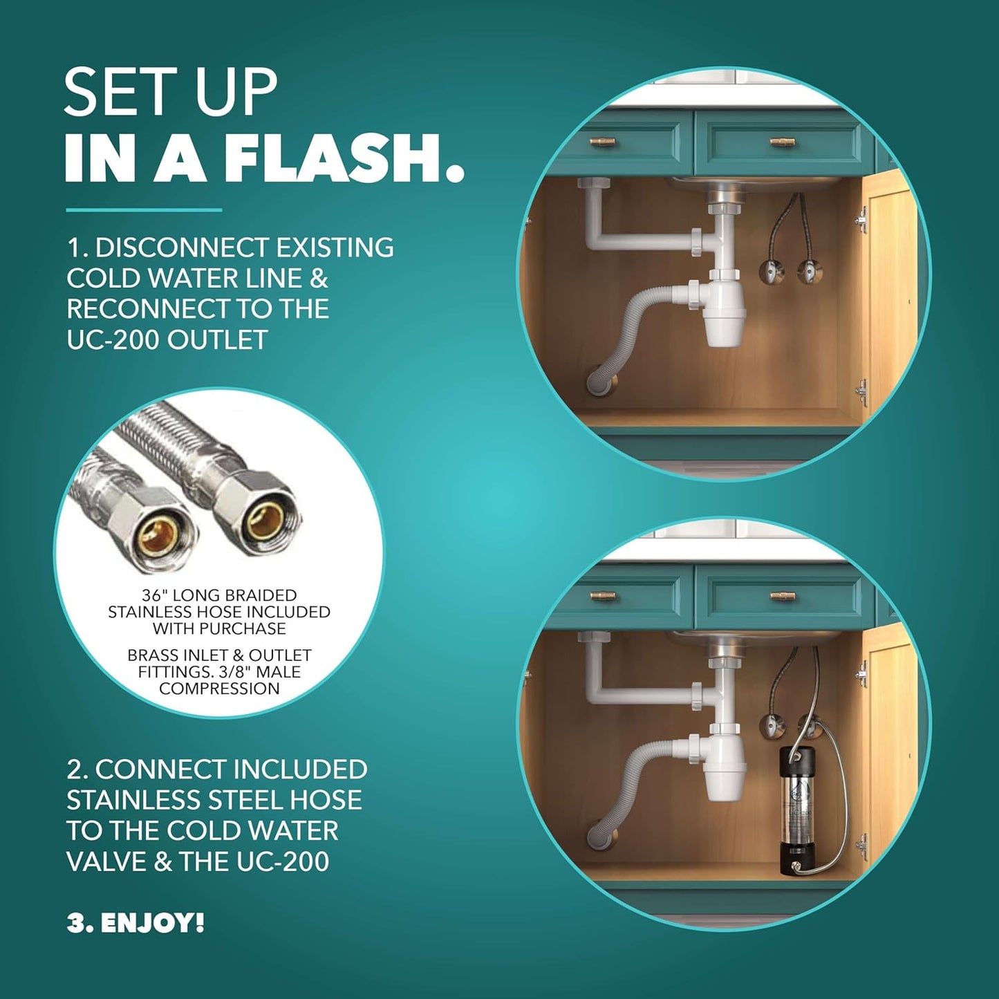 Under Sink Water Filter for Sink Faucet by CuZn, 5 Year Filtration Life, Reduces PFAs, PFOS, Lead, Chlorine, Improves Taste of Tap Water with NSF/ANSI 42 & 372 Certified High Performance