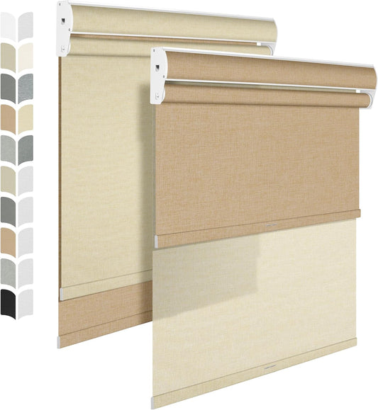 BERISSA Cordless Dual Roller Shades with Cassette Valance,Double Window Shades Blackout and Light Filtering Shades,Day and Night Roller Shades for Home Office Door.Linen Beige.48 W x 80" H