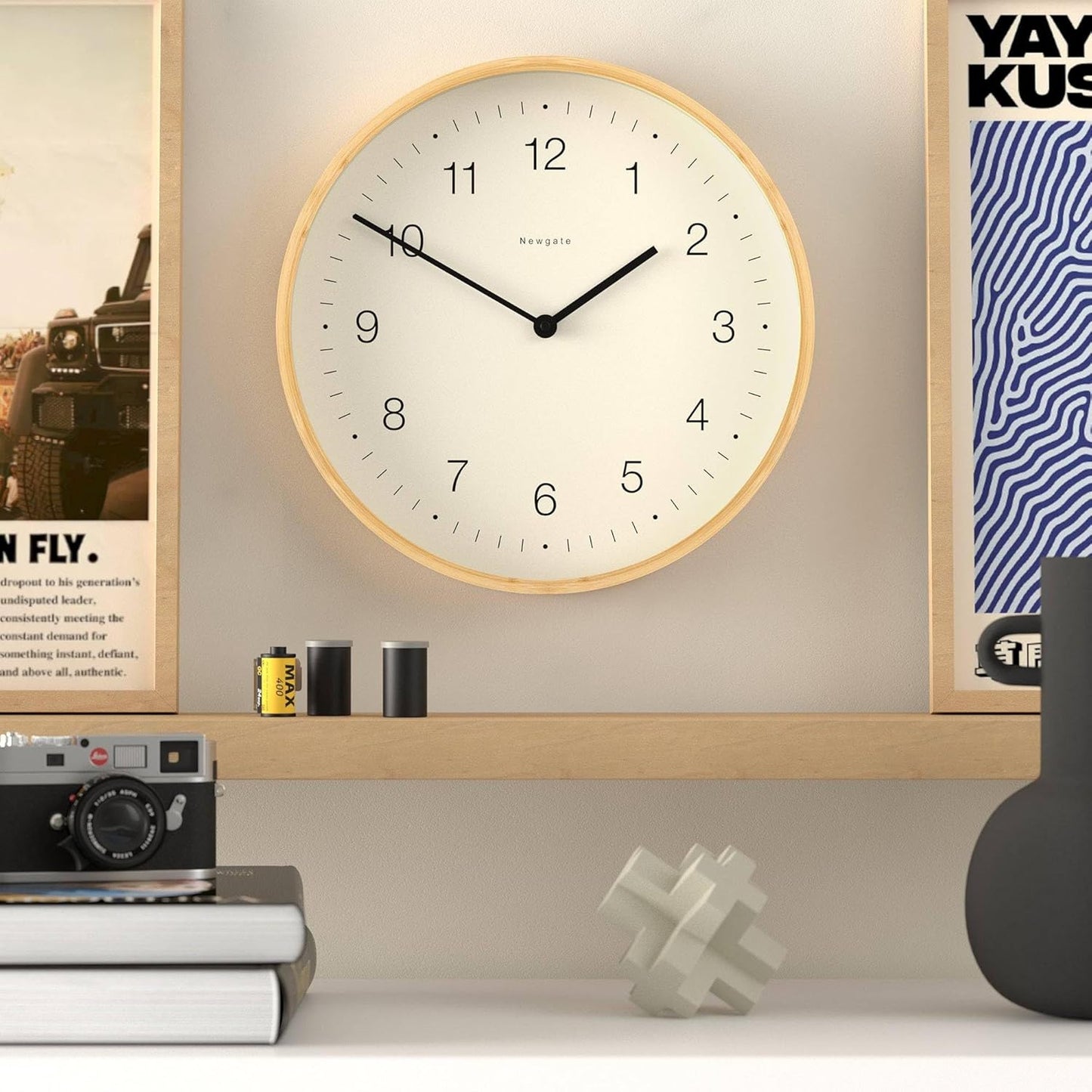 NEWGATE® Mauritius Wall Clock | Scandi Inspired Bamboo Clock | 15 inch | Modern Minimalist Design for Kitchen, Living Room or Office