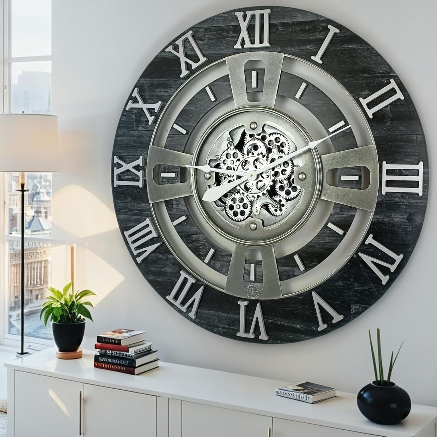 The Gears Clock Real Moving Gear Wall Clock England Line (Vintage Black, 36 inches (90 cm))