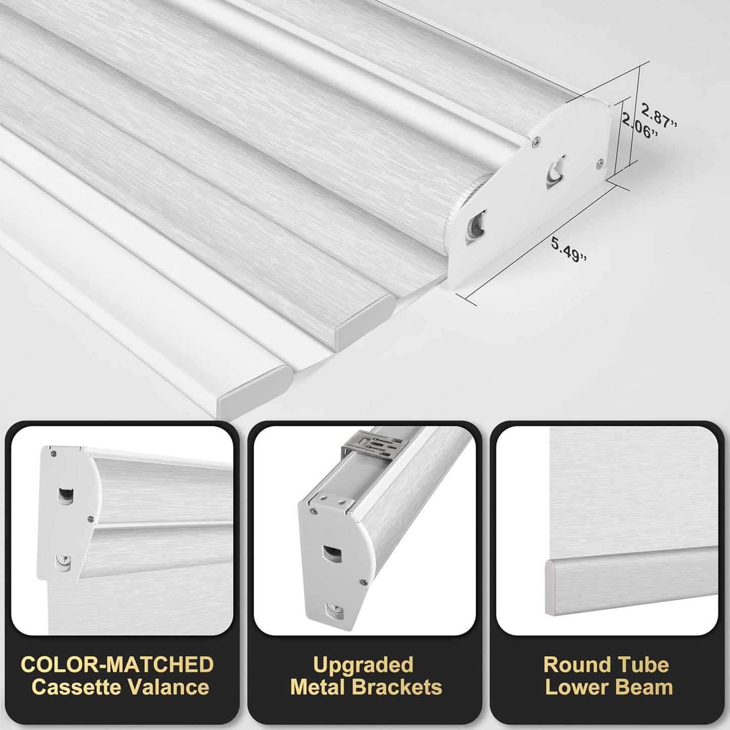BERISSA Cordless Dual Roller Shades with Cassette Valance, Double Blackout & Light Filtering Shades, Day and Night for Home Office Door. Striped Jacquard White. 65 W x 64" H