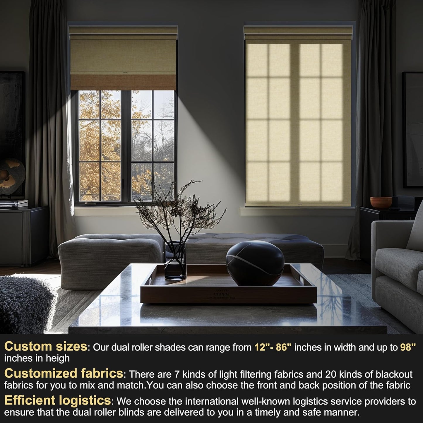 BERISSA Cordless Dual Roller Shades with Cassette Valance,Double Window Shades Blackout and Light Filtering Shades,Day and Night Roller Shades for Home Office Door.Linen Beige.29 W x 48" H
