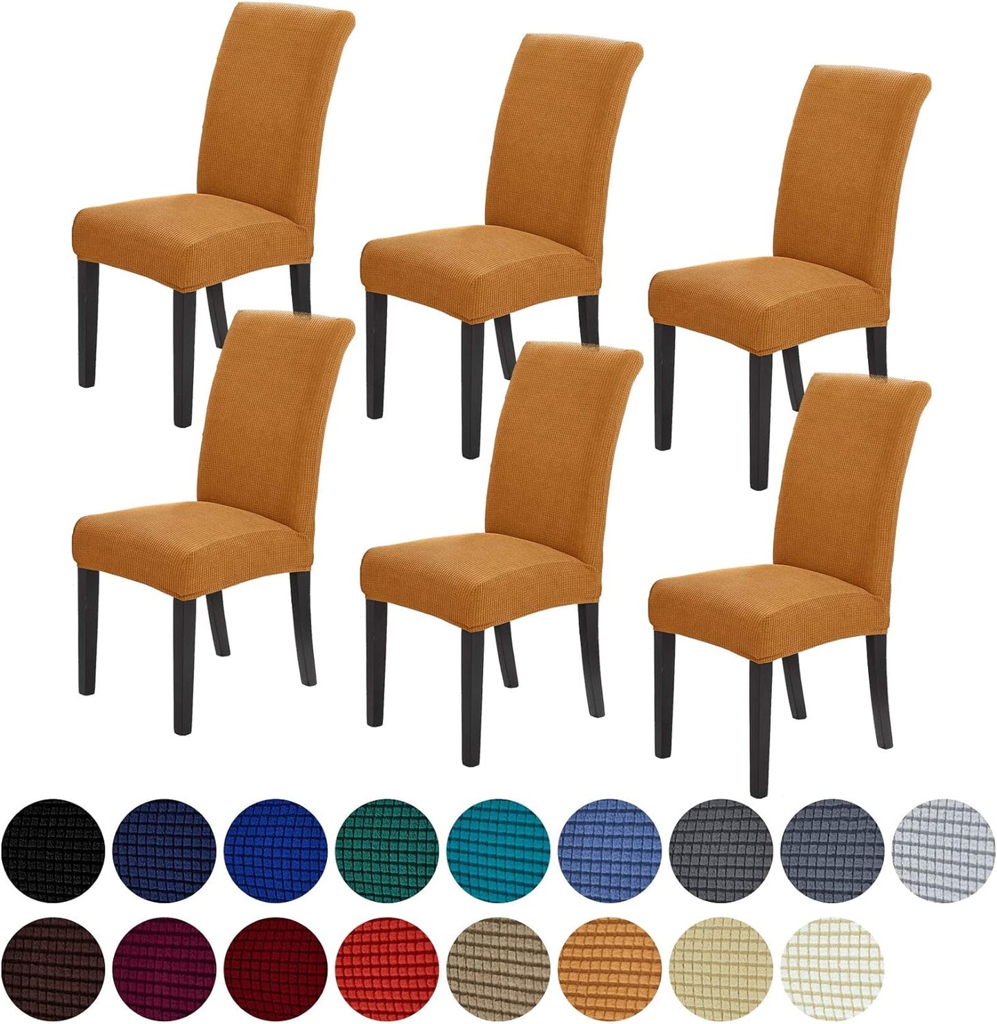 Howhic Stretch Chair Covers for Dining Room Set of 6, Removable Washable Dining Room Chair Covers, Dining Chair Slipcovers Seat Protector, Great Home Decor and Banquet Upholstery (Gold, 6 Pack)