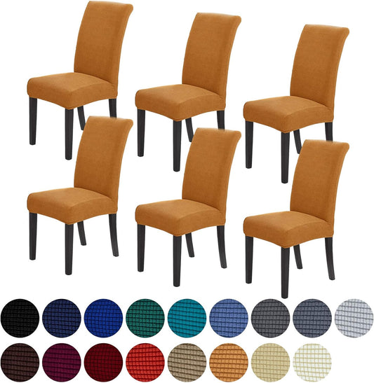 Howhic Stretch Chair Covers for Dining Room Set of 6, Removable Washable Dining Room Chair Covers, Dining Chair Slipcovers Seat Protector, Great Home Decor and Banquet Upholstery (Gold, 6 Pack)