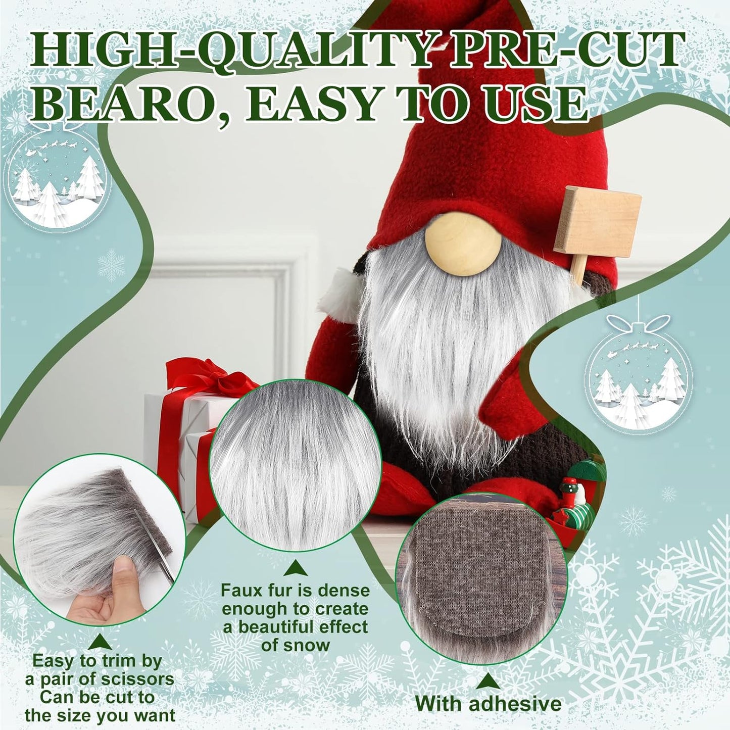 Sosation 60 Pcs Gnomes Beard Sets Faux Fur Pre Cut Gnomes Beard Foam Cone Foam Handmade Wood Balls for Halloween Christmas Day Crafts(Grey, Brown, White)