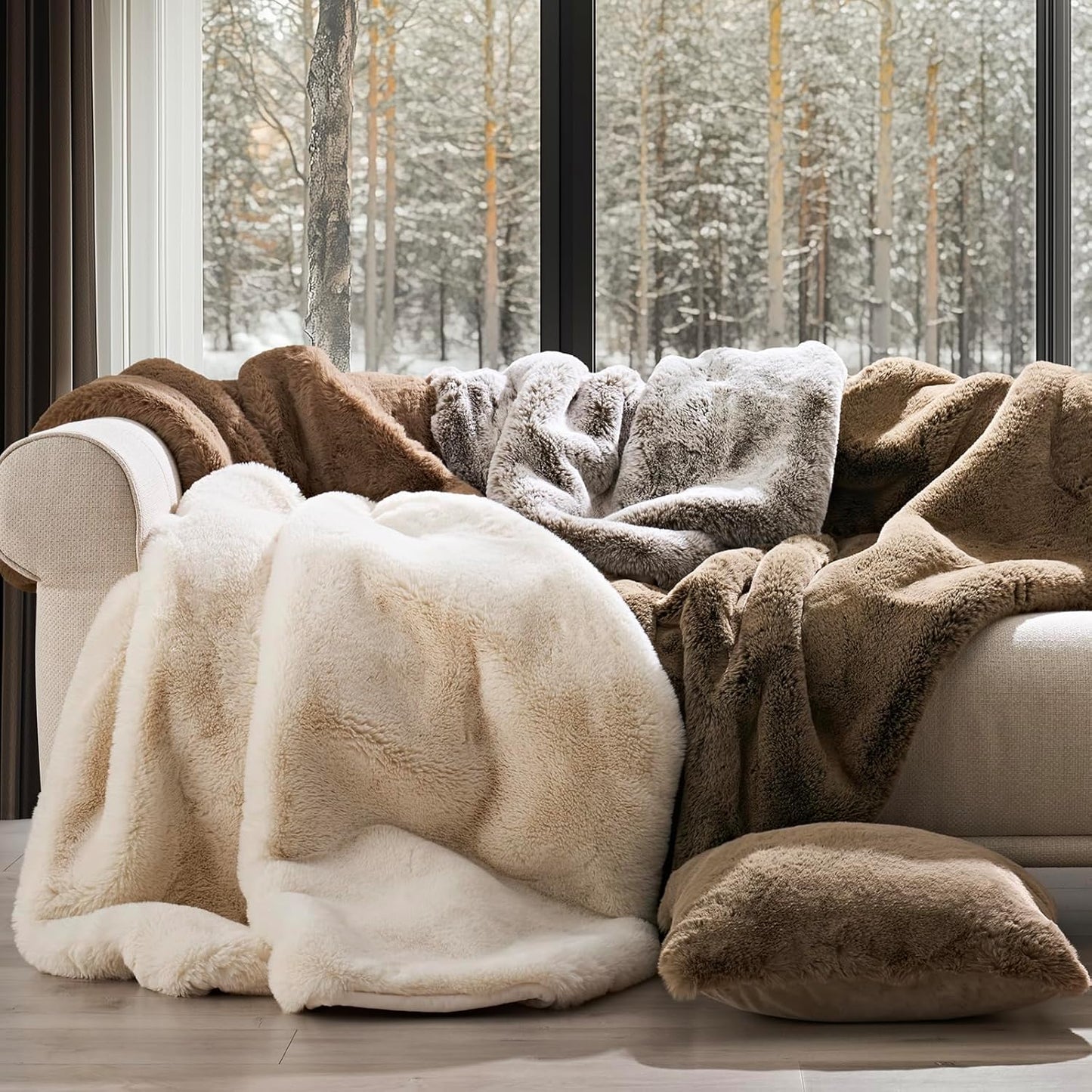 Luxury Soft Faux Chinchilla Fur Throw Blanket for Couch, Warm Thick Heavy Winter Throw Blanket 1220GSM for Bed, Fluffy Cozy Mink Blanket with Reversible Velvet, Arctic White, 50"x60"