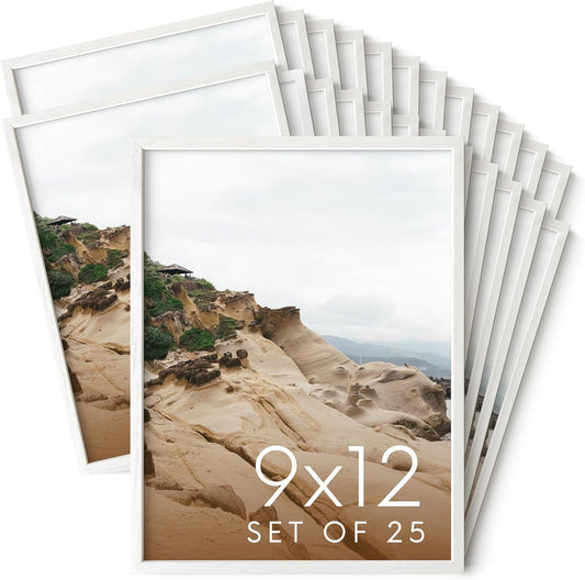 HAUS AND HUES 9x12 White Oak Wood Picture Frames Set of 25 - Premium Bulk Picture Frames 9x12 Bundle - Elegant Gallery Wall Frame Set for Posters, Art Display - Ideal for Wall Decor in Home & Office
