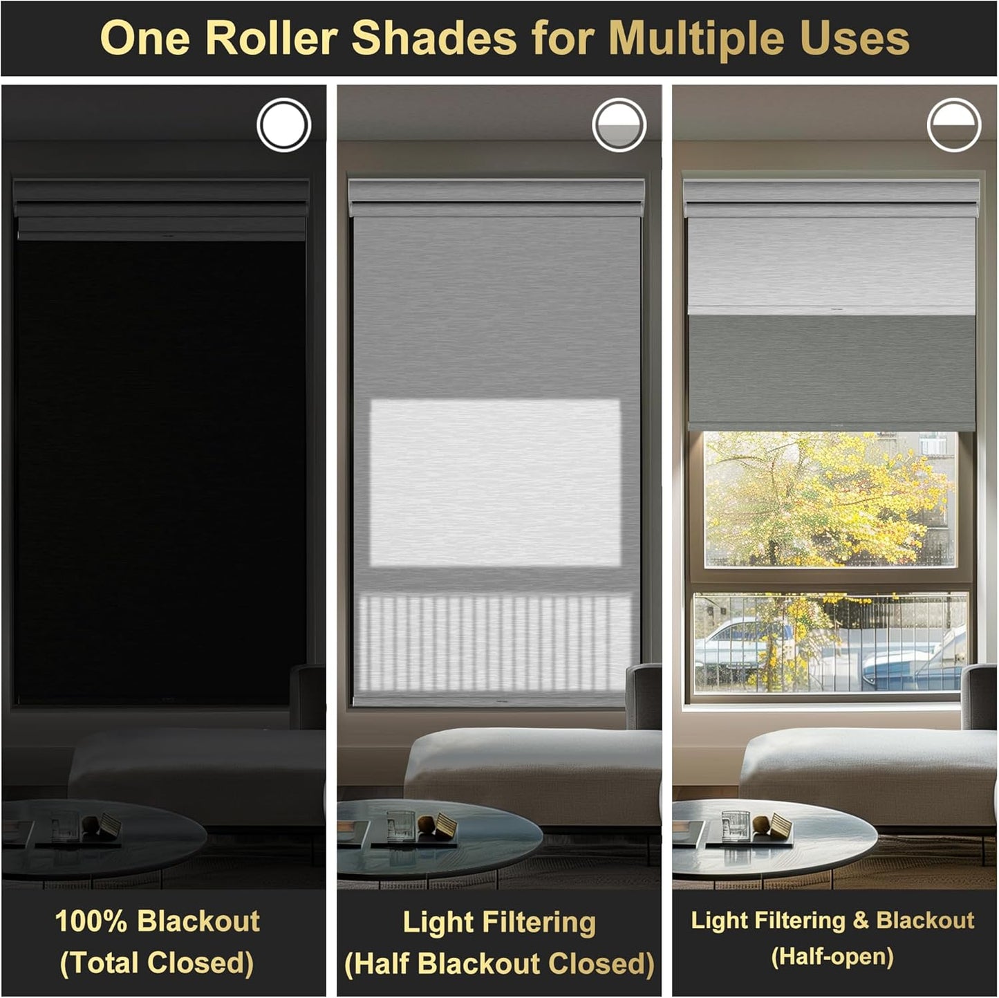BERISSA Cordless Dual Roller Shades with Cassette Valance,Double Window Shades Blackout and Light Filtering Shades,Day and Night Roller Shades for Home Office Door.Grey and White.63 W x 64" H