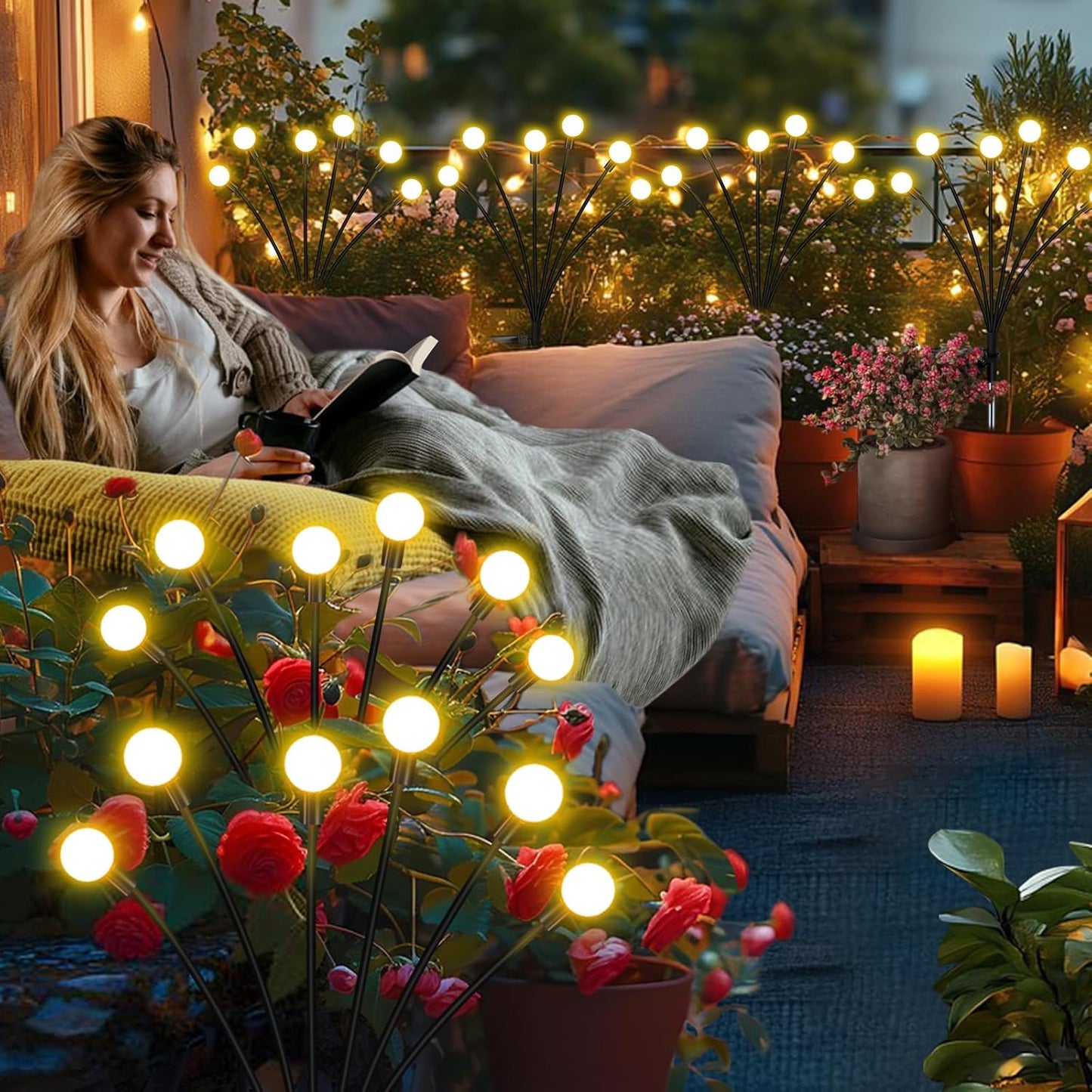 Solar Firefly Lights Outdoor, 8 Pack, Warm White, Swaying, Waterproof, Garden Decor for Yard Patio Pathway Lawn, Gardening Gifts