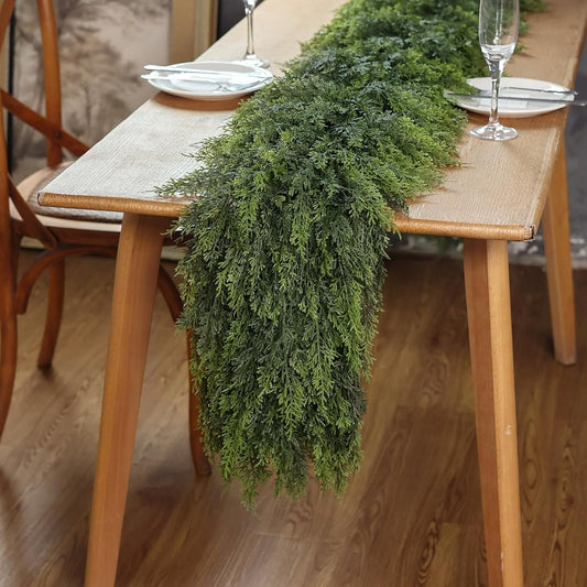 Real Touch Christmas Cedar Garland -6ft Artificial Garlands Faux Cedar Fake Pine Needles Garland for Fireplace,Table,Window,Stairs,Mante,Holiday Indoor Outdoor Xmas Decor(2PCS)