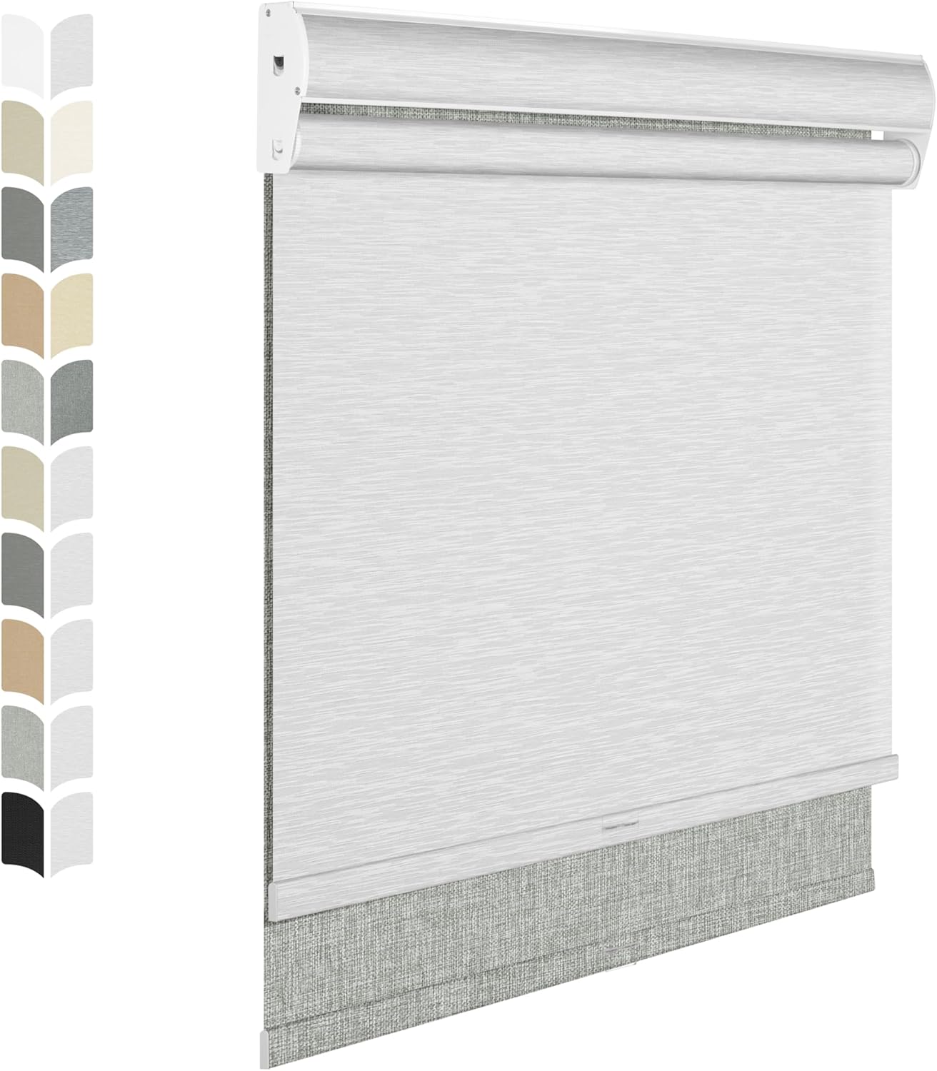 BERISSA Cordless Dual Roller Shades With Cassette Valance, Blackout and Light Filtering, Day and Night for Home Office Door - Linen Grey and White, 63 W x 56" H
