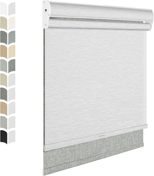 BERISSA Cordless Dual Roller Shades With Cassette Valance, Blackout and Light Filtering, Day and Night for Home Office Door - Linen Grey and White, 63 W x 56" H