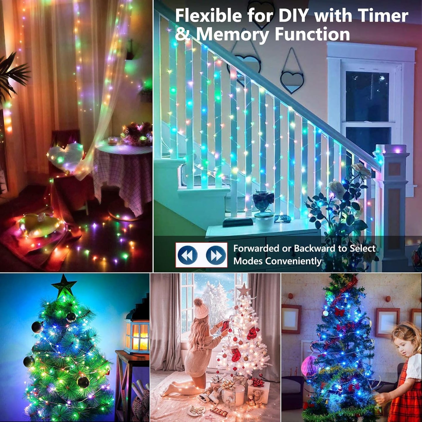 BrizLabs Christmas Fairy Lights - 66ft 200 LED Color Changing Fairy Lights with Remote, Plug-in RGB Rainbow Xmas Twinkle Light Indoor Purple Orange Starry Light for Xmas Halloween Home Party Wedding