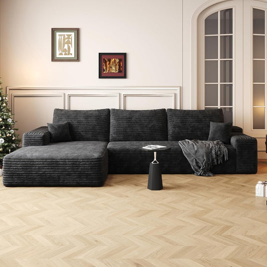 108" Sectional Couches for Living Room Modern Modular Sofa with L-Shape Couchs Upholstered Boneless Couch Deep Seat Sectional Couch with Chaise (Black, Left Facing Chaise+2Seaters)