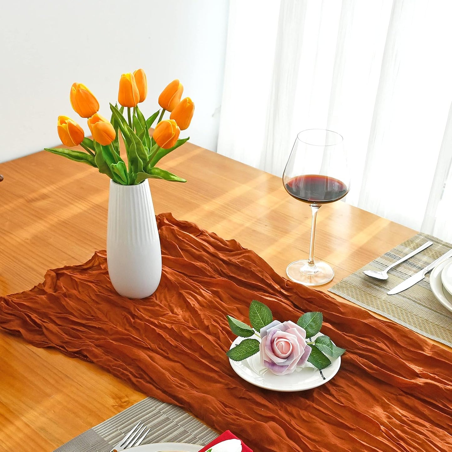 Mandy's Artificial Tulips 20 Stems Orange PU Faux Flowers for Wedding Home Decor 13.5 Inch