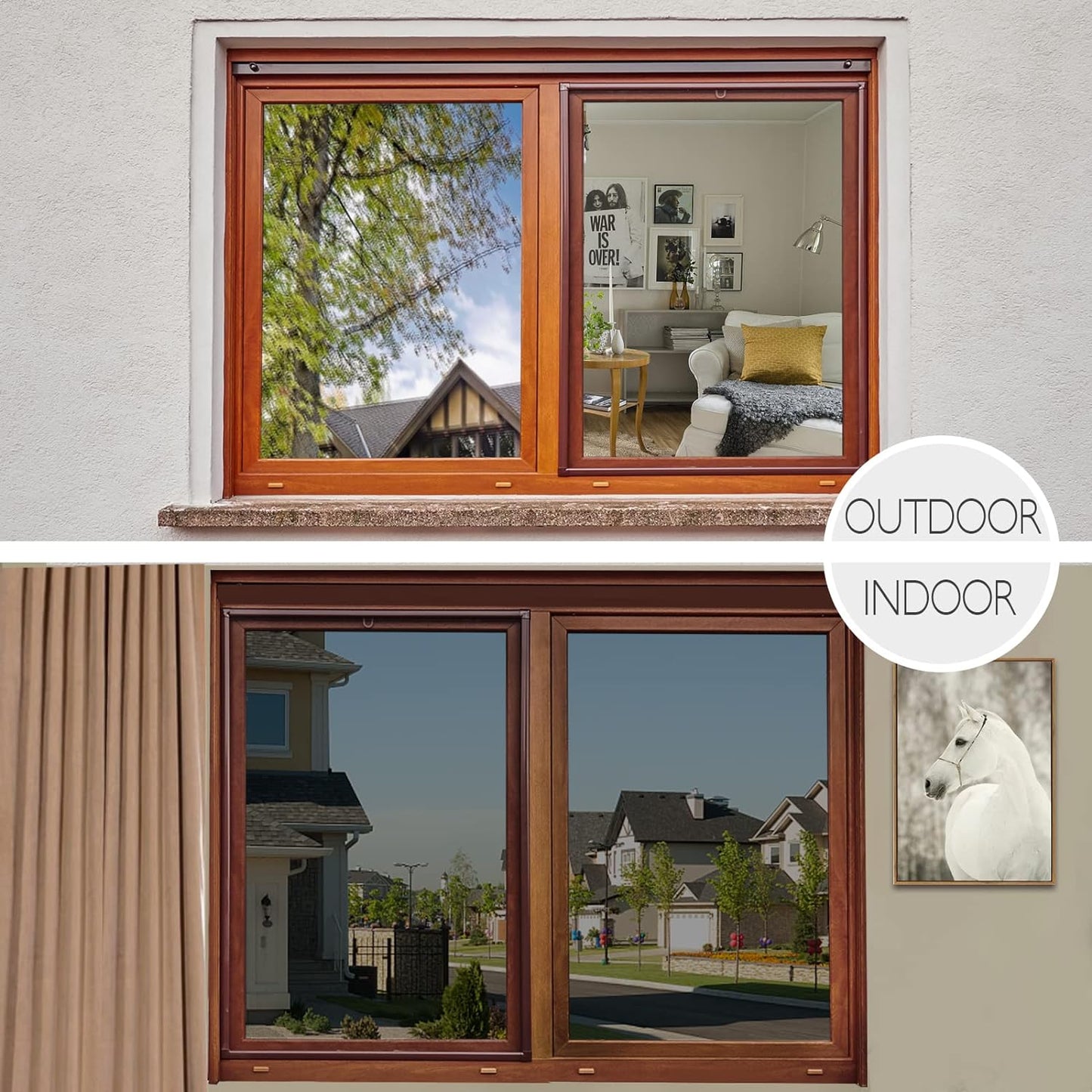 HIDBEA One Way Privacy Window Film, Daytime Mirror Reflective Heat Control UV Sun Blocking Non-Adhesive Static Cling Window Tint for Home and Office (Black-Silver, 29.5 Inch x 6.5 Feet)