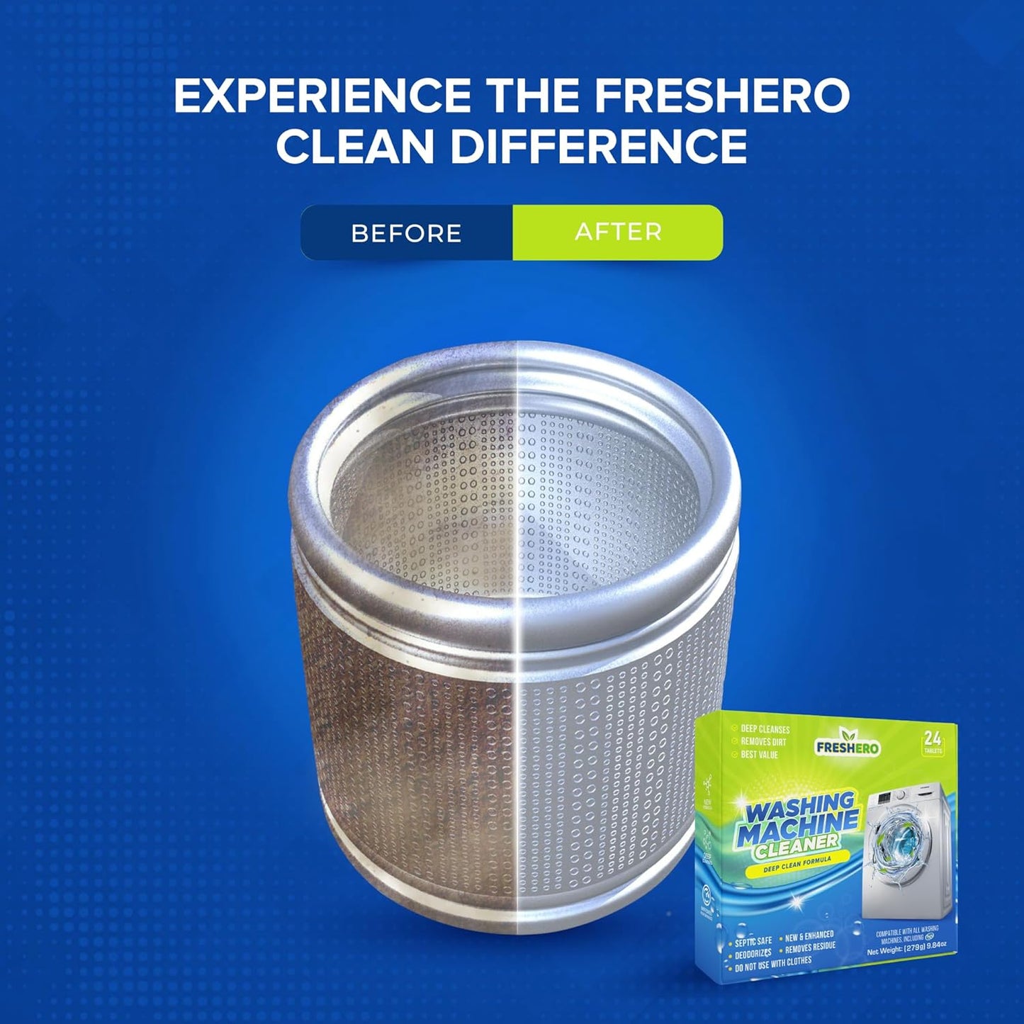 Washing Machine Cleaner Tablets – 25-Pack Deep Cleaning for Front Loader, Top Load & HE Washers – Helps Remove Odor-Causing Residues, Pet Hair & Hard Water Buildup – Septic Safe