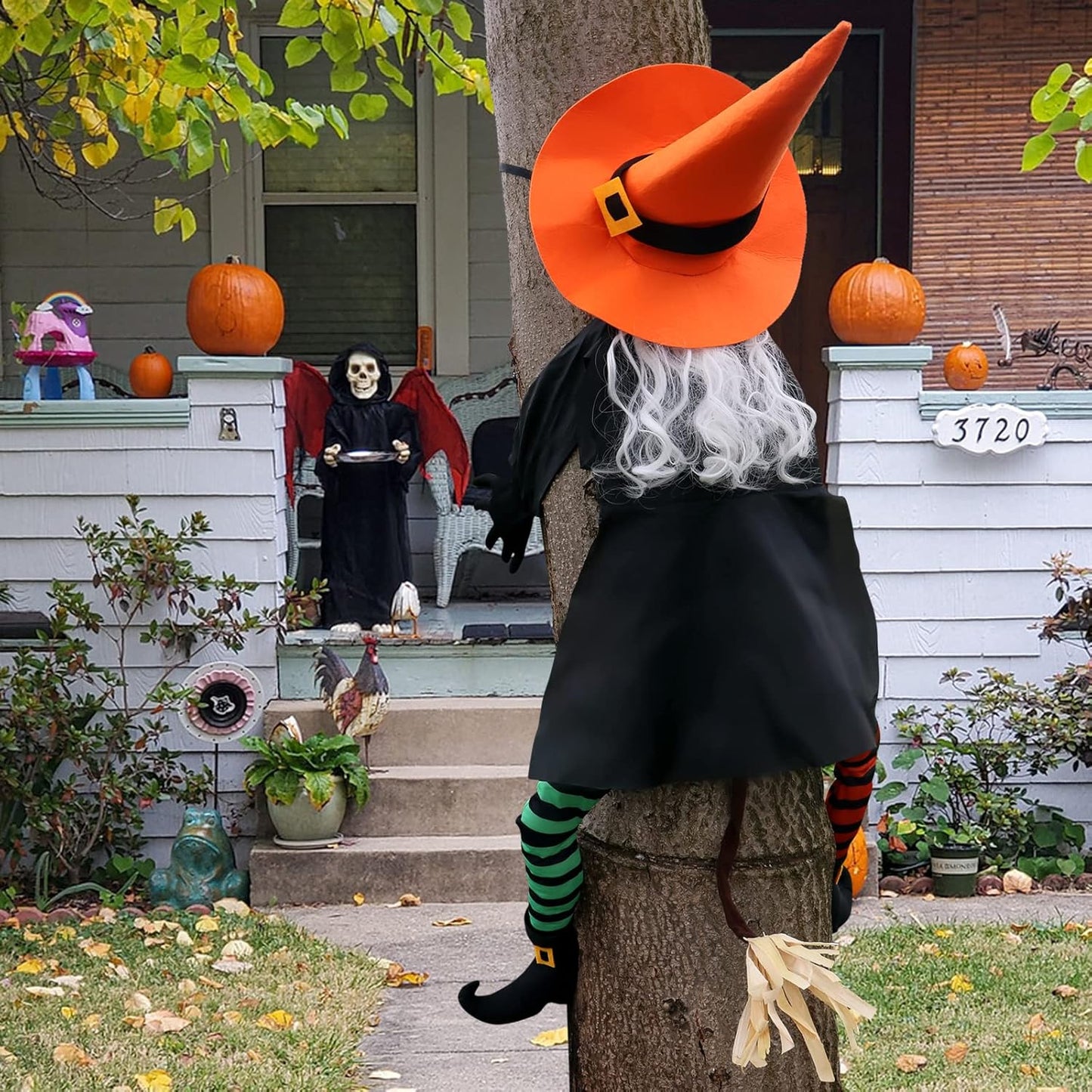 POPGIFTU 53" Halloween Crashing Witch Decoration – Funny Flying Witch for Tree, Yard, Porch & Outdoor Halloween Decor