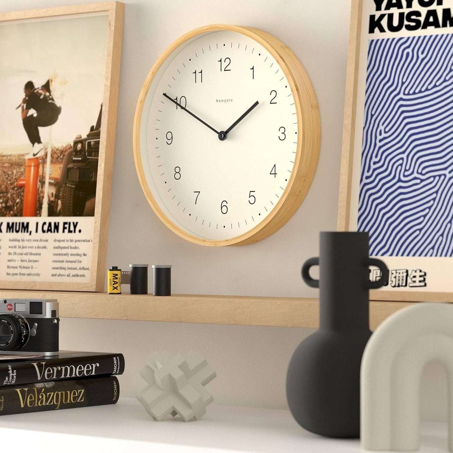 NEWGATE® Mauritius Wall Clock | Scandi Inspired Bamboo Clock | 15 inch | Modern Minimalist Design for Kitchen, Living Room or Office