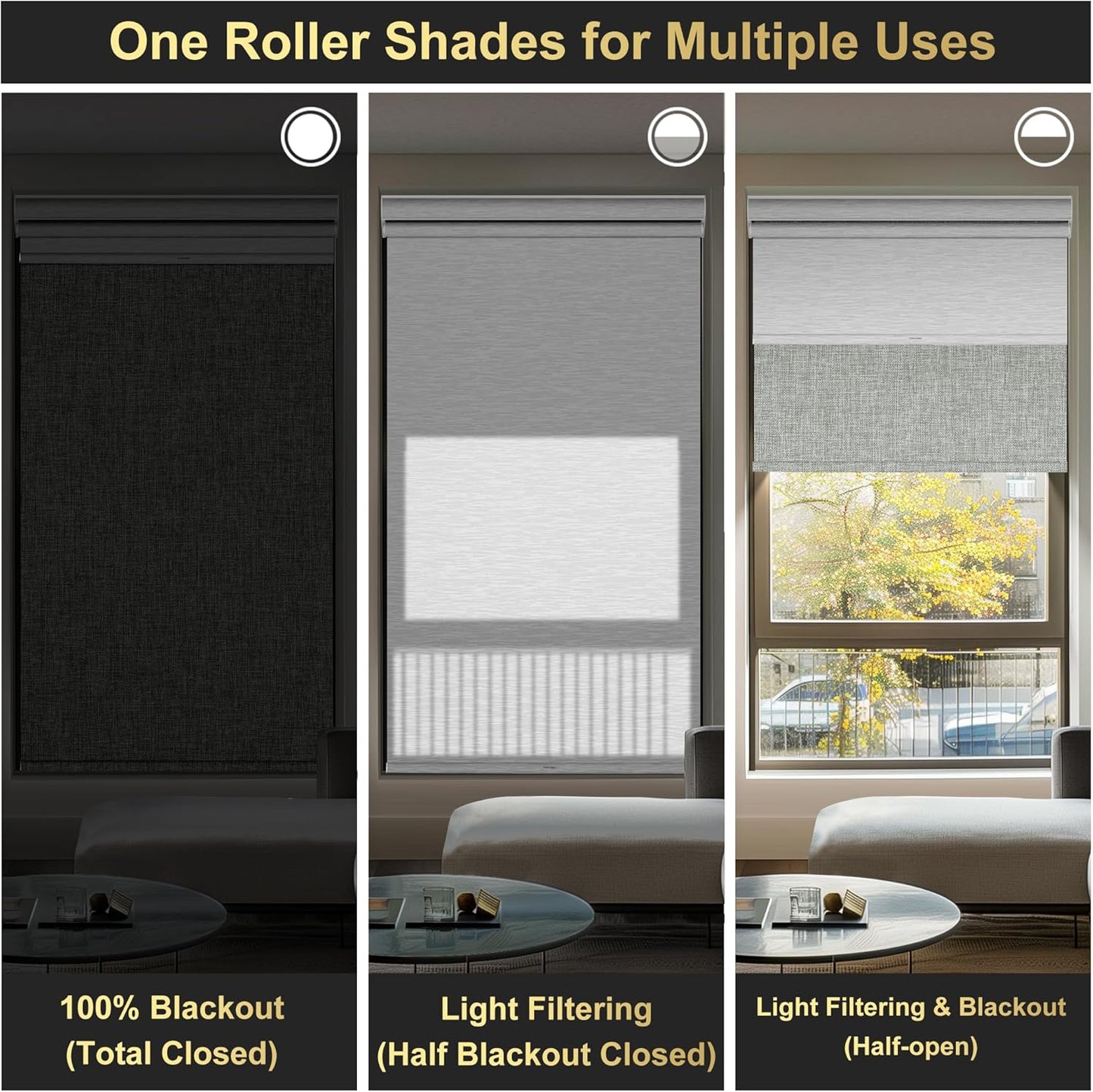 BERISSA Dual Roller Shades with Cassette Valance, Blackout and Light Filtering, Day and Night for Home Office Door. Linen Grey and White. 59 W x 64" H
