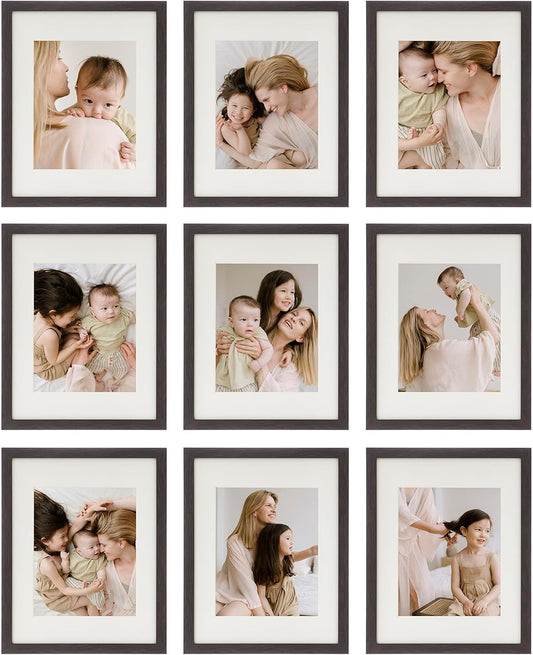 Sheffield Home 9 Piece Gallery Wall Frame Set, 11x14 Inch, Dark Oak