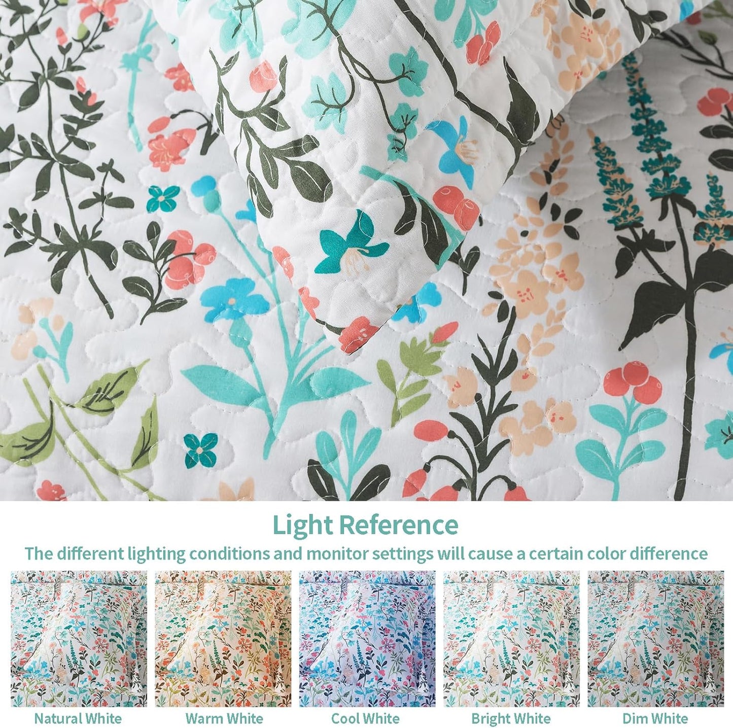 VAPUTAR King Size Quilt-3 Pieces Botanical Bedspread King Size (98 x 106 inch), Lightweight Coverlet Set with Garden Style Floral Pattern,Oversized Quilted Bedding Set with Shams for All Season