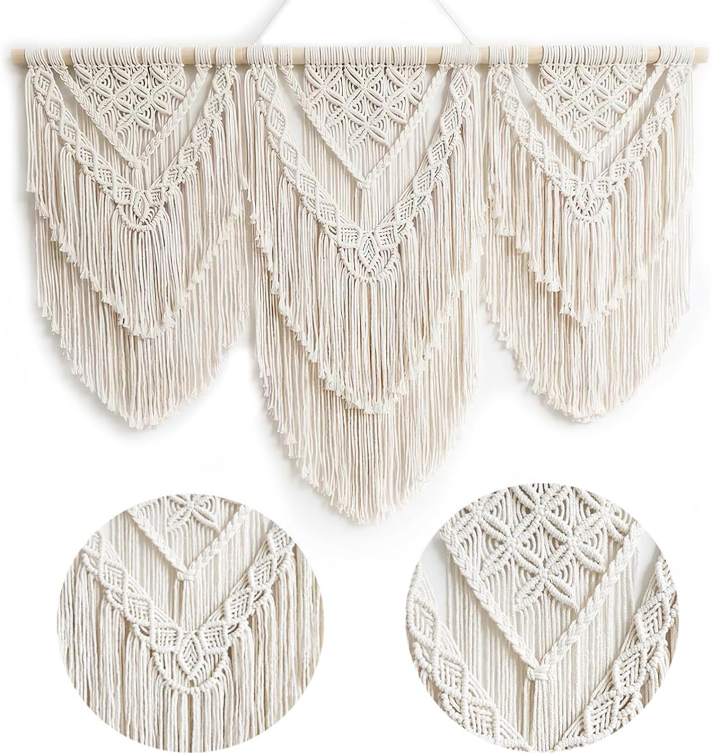 Achart Macrame Wall Hanging Large- Boho Wall Decor- large wall art- Wall Decor Living Room- Macrame Tapestry Boho Decor for Bedroom (Beige-H)