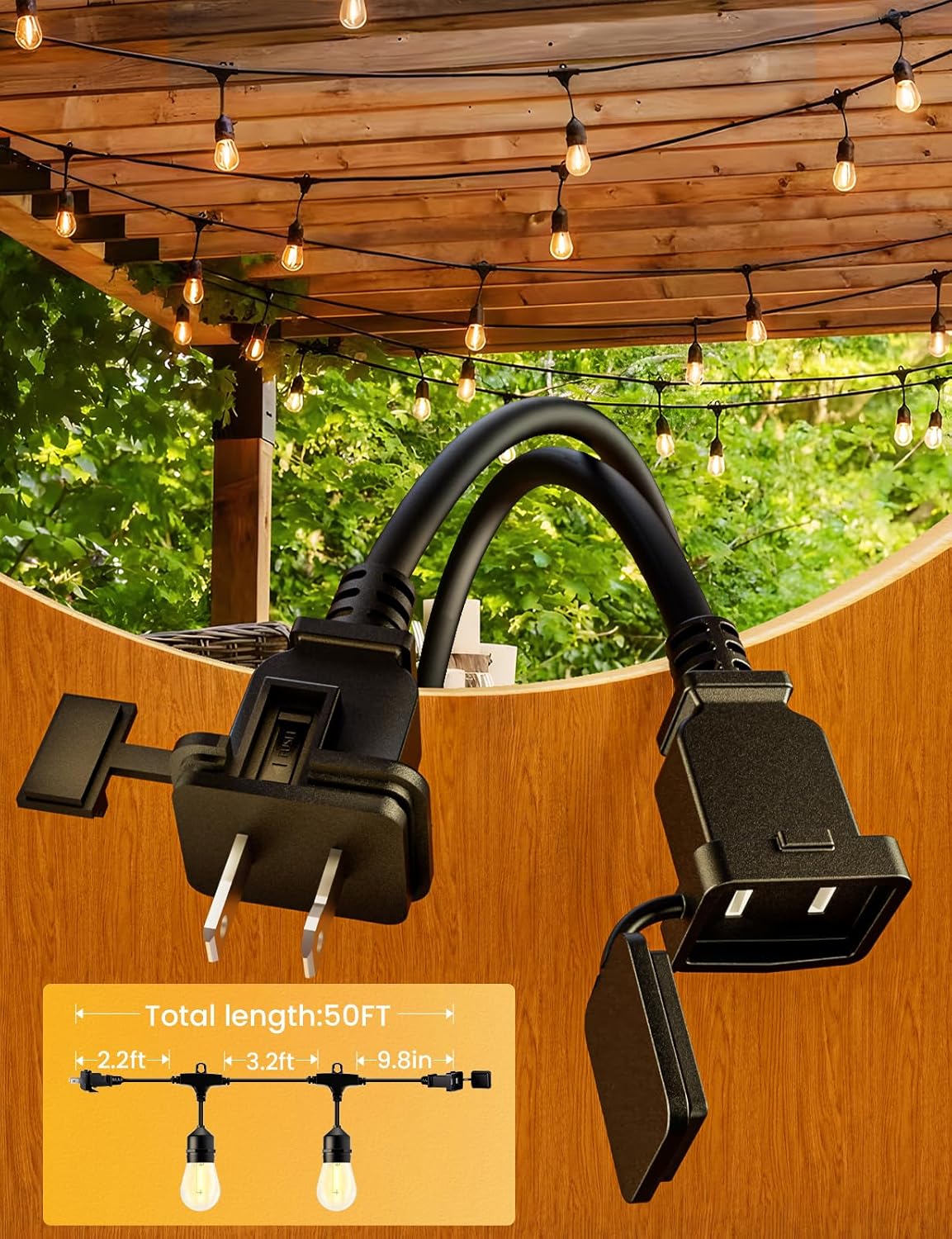 Svater Outdoor String Lights 150FT, E26 Socket, 48pcs S14 Shatterpoof Bulbs, 1 Watt Dimmable 2700K Warm White, IP65 Waterproof Commercial Grade Patio Lights（3 Pack X 50FT）